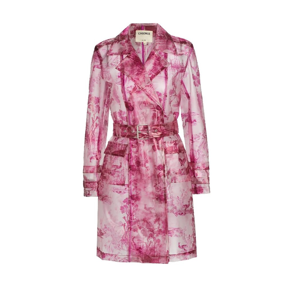 NEW L'AGENCE - Size S, Safiya Transparent Raincoat, White Pink Large Porcelain